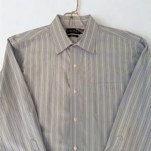 Lauren Ralph Lauren Non-Iron Mens Dress Shirt 16.5 x 32/33 Blue Green Stripe EUC
